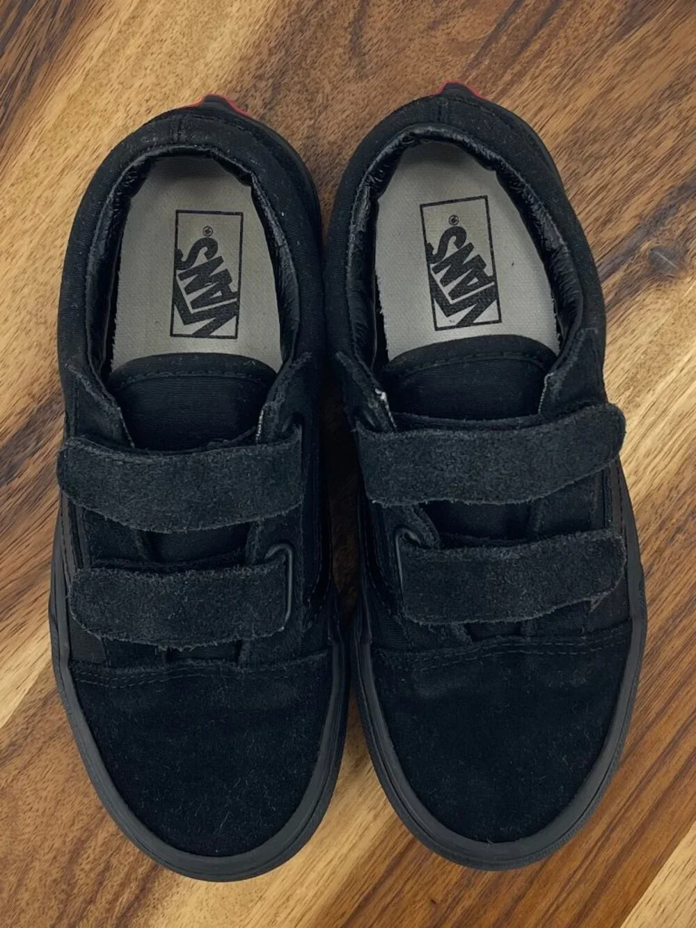 Vans Little Kids Old Skool V Blackout Suede Canvas Hook & Loop Shoes Sz. 2